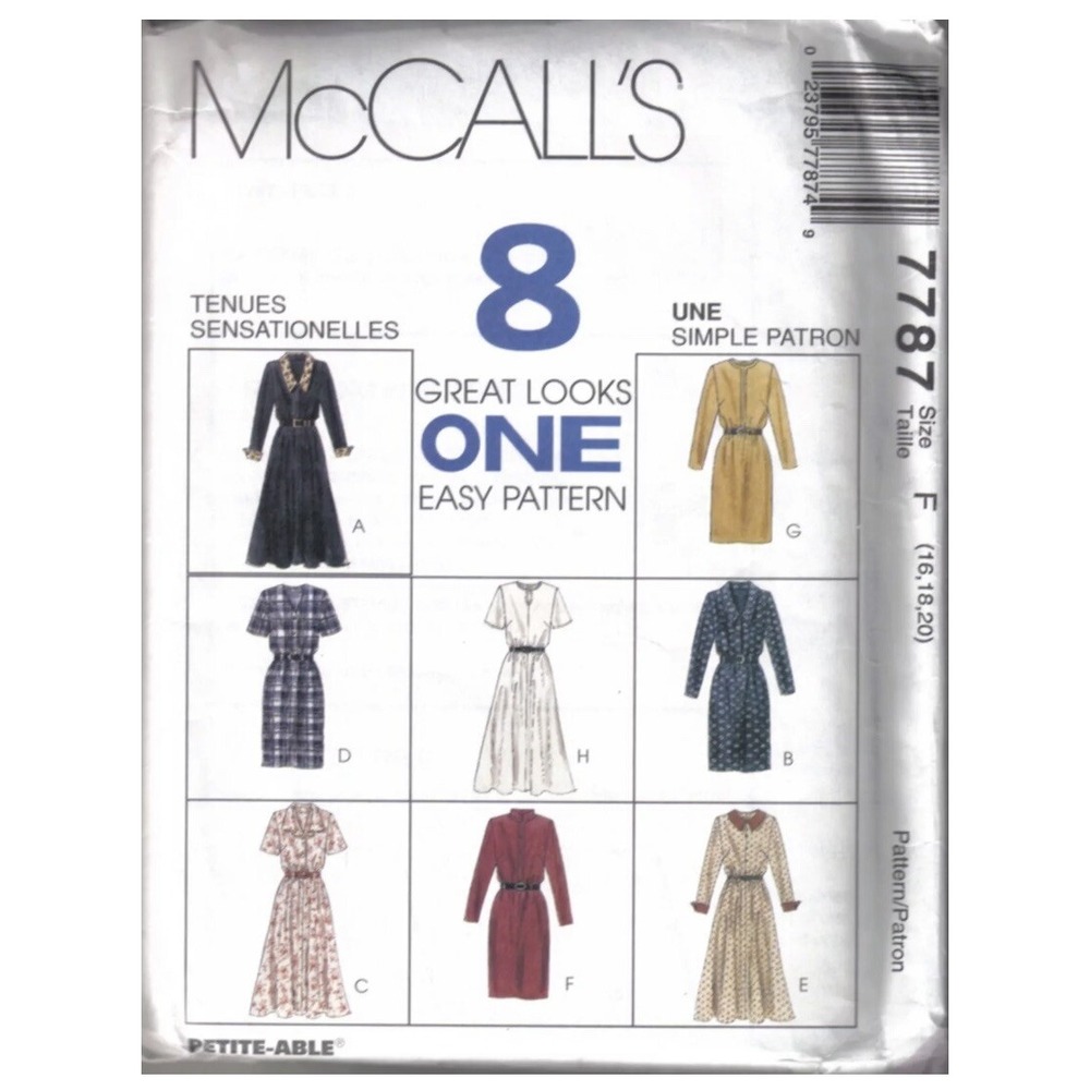 McCall's 7787 Misses Dresses Sewing Pattern Size 12-16 Cut Complete 8 Looks